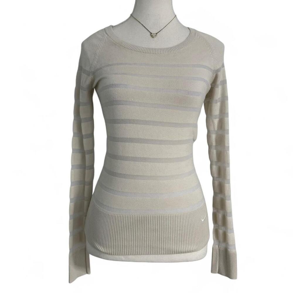 Nike Vintage Cream White Sweater Long Sleeve Striped Top Nike Golf Pro Size XS